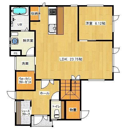 2022年築　柏木町　『糸井駅』　築浅戸建ての間取り| 1階部分　広々とした快適空間