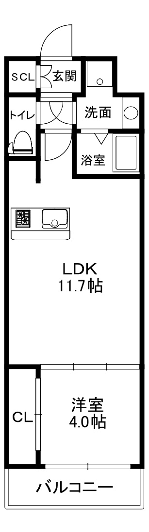 大阪市中央区材木町の賃貸マンションの間取り