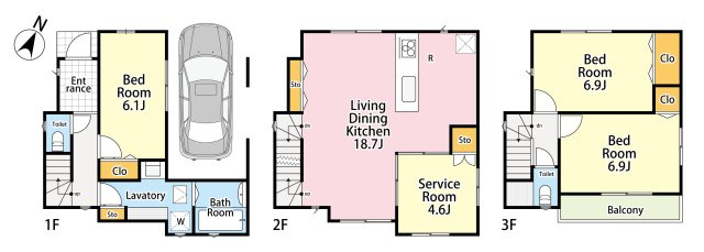 大田区西馬込1丁目　建築条件なし×全面6ｍ道路　限定2区画の参考プラン|1区画　3LDK+S+ビルトイン車庫　敷地面積 62.81ｍ2　建物面積 114.26ｍ2　建物価格 1,520万円