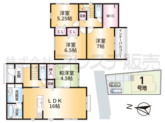 【間取り】 | 奈良市法蓮町の新築一戸建 全２区画 ３ | １号地間取図