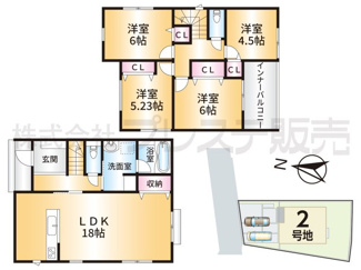 【間取り】 | 奈良市法蓮町の新築一戸建 全２区画 ３ | ２号地間取図