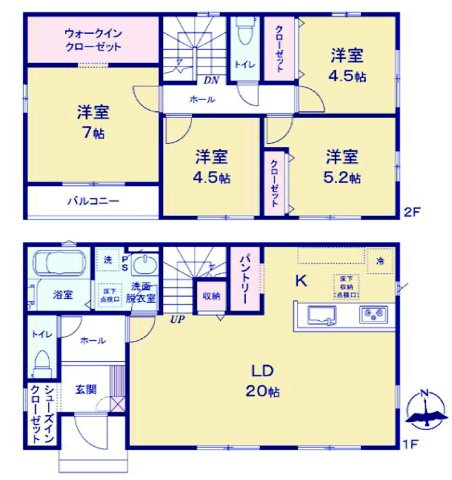 アーバンスタイル前橋下新田町1期　3号棟の間取り|収納充実♪南向きの4LDKで陽当たり良好な間取りです！
土地面積370.68㎡、建物面積104.33㎡で十分な広さです！