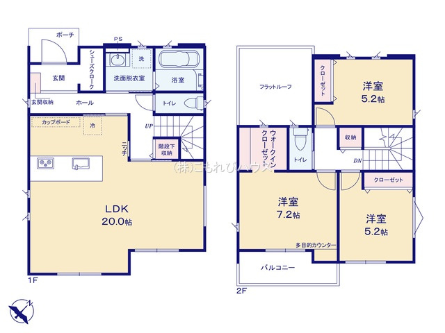 上尾市浅間台　新築一戸建て　タマタウン　02の間取り|【全2棟・2号棟】上尾市浅間台　新築一戸建て　タマタウン　02・3LDK・土地面積135.48m2・建物面積97.71m2