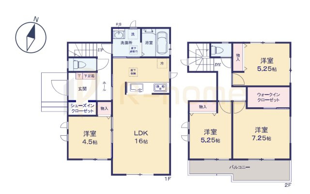 水戸市西原1丁目　新築戸建て　A号棟の間取り|4LDK＋WIC＋SIC、土地面積165.48m2、建物面積96.05m2