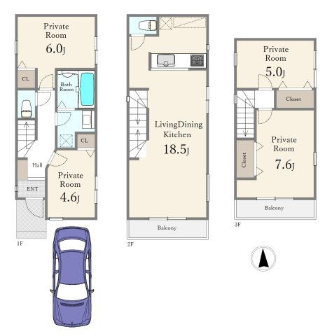 板橋区東新町 全4区画 4号地の参考プラン|建物プラン例(4区画図)4LDK、土地価格6800万円、土地面積75.88m2、建物価格1680万円、建物面積95.63m2