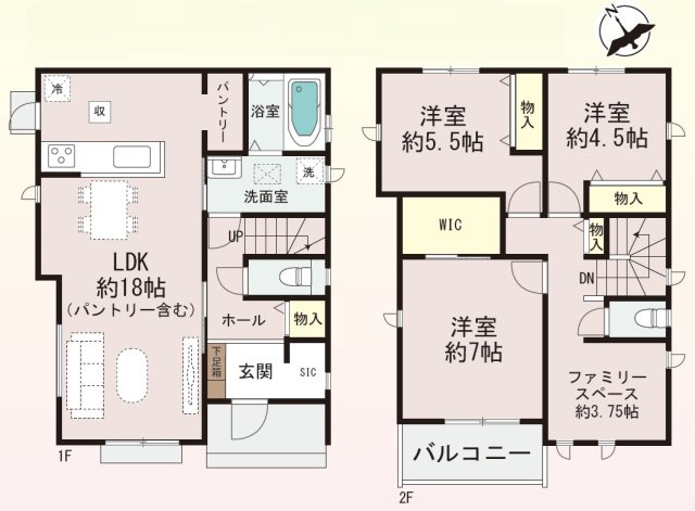 加古川市加古川町大野（全2棟）A号棟の間取り|3LDK＋ファミリースペースです。