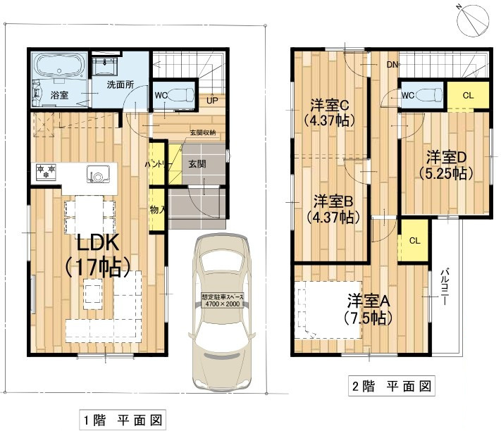 草津市上笠4丁目　新築戸建ての間取り