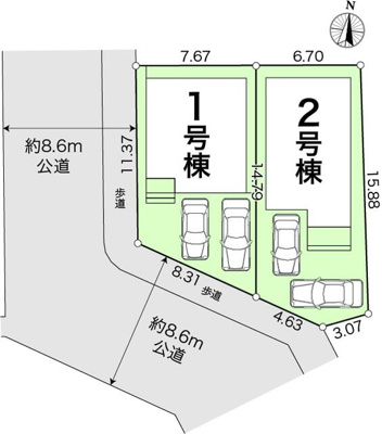 【区画図】 | 新築住宅　高知市鴨部２期① | 1号棟