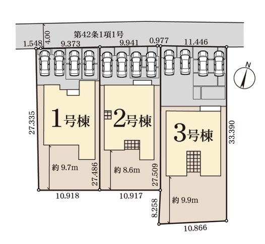 [新築住宅] 深谷市田中 第3 全3棟の区画図