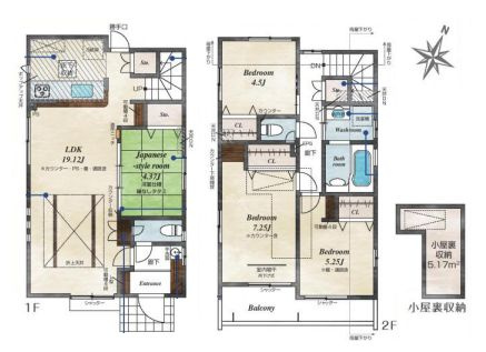 【間取り】 | 東久留米市小山５丁目　新築戸建て　１号棟 | 4LDK・土地面積123.45ｍ2・建物面積95.64ｍ2