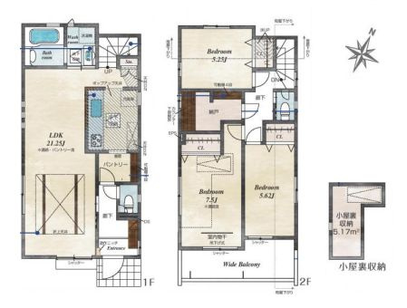 【間取り】 | 東久留米市小山５丁目　新築戸建て　２号棟 | 3LDK・土地面積123.45ｍ2・建物面積95.22ｍ2