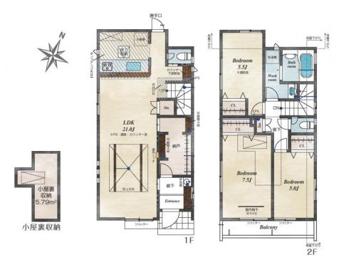 【間取り】 | 東久留米市小山５丁目　新築戸建て　３号棟 | 3LDK・土地面積123.46ｍ2・建物面積95.63ｍ2