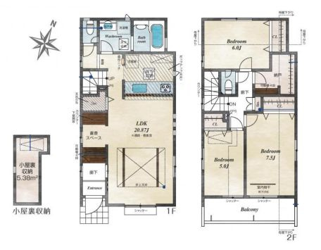 【間取り】 | 東久留米市小山５丁目　新築戸建て　４号棟 | 3LDK・土地面積123.46ｍ2・建物面積95.64ｍ2