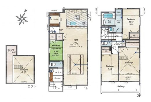 【間取り】 | 東久留米市小山５丁目　新築戸建て　５号棟 | 3LDK・土地面積123.46ｍ2・建物面積95.43ｍ2