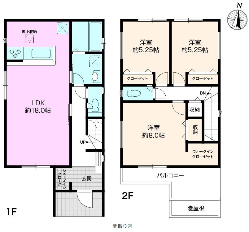 鴨部２丁目　新築戸建　2号棟（全2区画）の間取り|3LDK+WIC+SIC　建物面積　93.15㎡（約28.17坪）