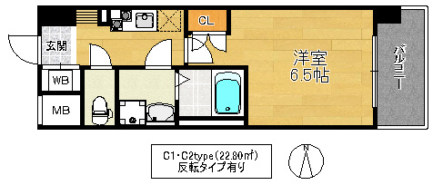 東大阪市高井田本通５丁目の賃貸マンションの間取り