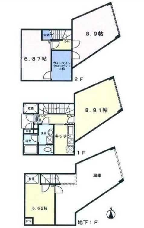 若林プレムヒルズ　フリーレント礼金０　駐車場付き　ペット相談の間取り
