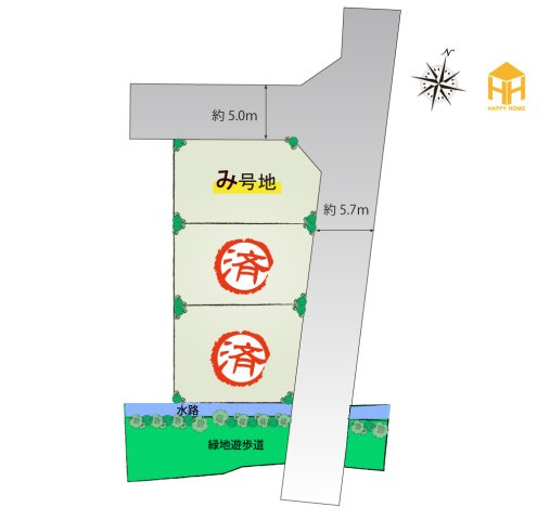 伊丹市緑ケ丘2丁目新築一戸建て│全3区画＋駐車1台可の区画図|全3区画の分譲地、いよいよ残り1区画となりました。