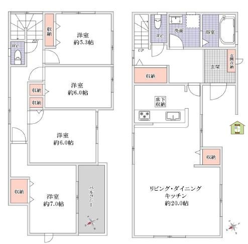 草加市両新田東町　中古一戸建ての間取り