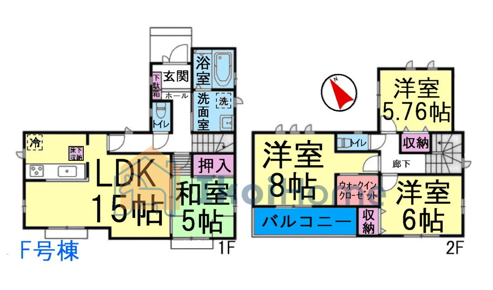 明石市二見町東二見　全7棟1期　F号棟　新築戸建の間取り|【ホームページに現地動画掲載中】●年中無休：当日予約可●洋室和室あり！各部屋収納・WIC完備！