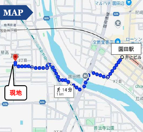 尼崎市瓦宮　住宅型有料老人ホーム　2026年4月完成予定の地図