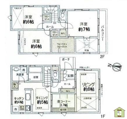 川口市鳩ヶ谷本町3丁目　中古一戸建ての間取り