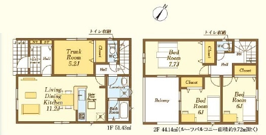 川越市諏訪町の新築一戸建の間取り|５号棟