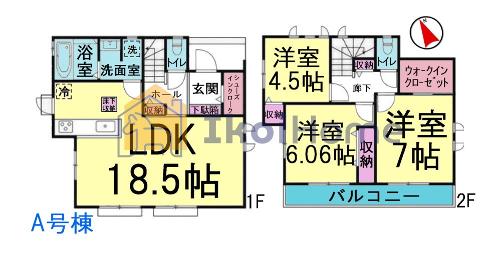 明石市二見町東二見1310-10　全6棟A号棟　新築戸建の間取り|【ホームページに現地動画掲載中】●年中無休：当日予約可●ウォークインクローゼット他収納豊富な3LDK