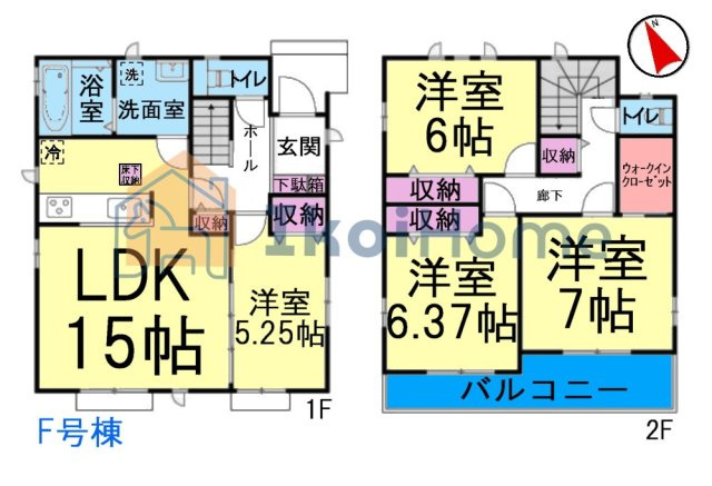明石市二見町東二見1310-10　全6棟F号棟　新築戸建の間取り|【ホームページに現地動画掲載中】●年中無休：当日予約可●ウォークインクローゼット他収納豊富な3LDK