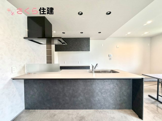 タマタウン細谷町　1号棟のキッチン|対面式システムキッチン。リビングを見渡せるキッチンで家族の様子をうかがいながら料理がはかどりそう！