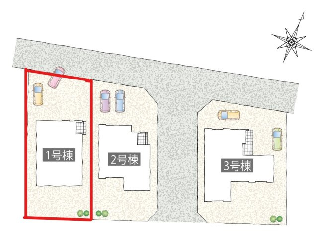 タマタウン細谷町　1号棟の区画図|1号棟　土地面積：191.57㎡（57.94坪）