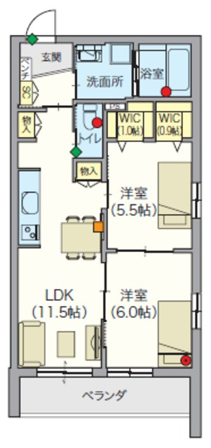 （シニア限定）たからまちVillageの間取り|バルコニーの袖壁でお隣が気になりません