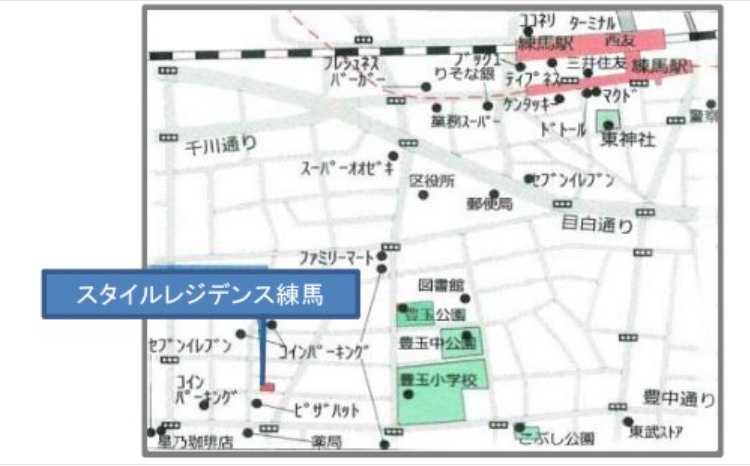 練馬区中村１丁目の賃貸マンションの地図