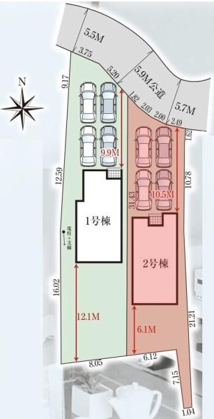 高崎市岩鼻町2期2棟 2号棟の区画図|区画図