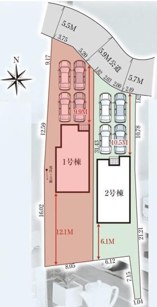 高崎市岩鼻町2期2棟 1号棟の区画図|区画図