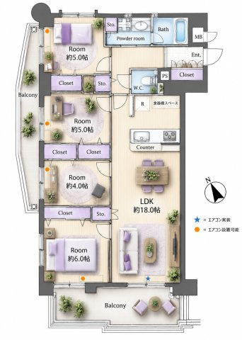 【間取り】 | ロイヤルマンション西新☆仲介手数料無料☆ | ※本図に表示されている家具・家電・照明・インテリア・観葉植物等は、AIによる配置イメージです。実際には設置されておらず、売買対象にも含まれません。図面と現況が相違する場合は、現況を優先いたします。