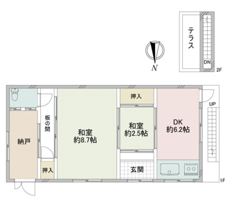 【間取り】 | 尼崎市西本町７丁目中古テラスハウス　平屋 | ２DKの間取りです♪単身様・収益として・趣味の館・作業スペースとしてご検討ください！！