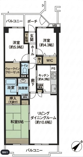 鶴ヶ島市藤金　中古マンション　東武東上線『若葉駅』徒歩9分の間取り