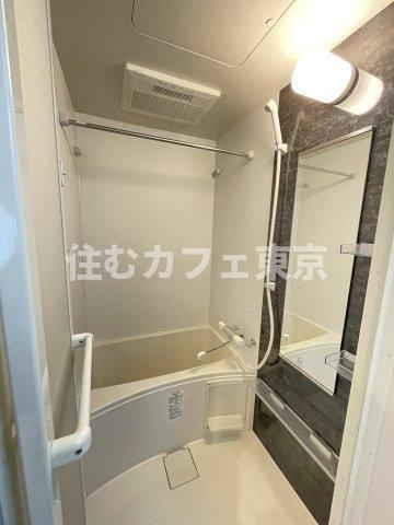 リブリ・ラヴィアンローズ・国立の浴室|鏡と棚のある浴室です