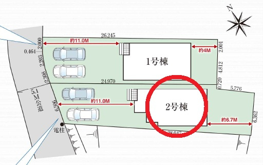 幸田町深溝　新築分譲住宅　全2棟　2号棟の区画図
