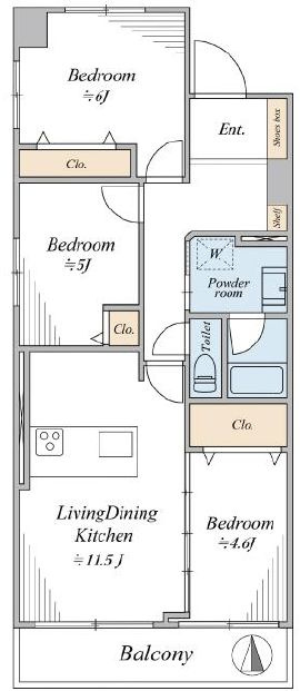 メゾンエクレーレ南千住の間取り|南向き・3方角部屋住戸につきまして日当り・通風良好。新規リノベーションマンション。
