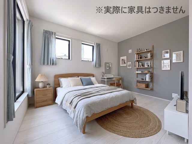 新築戸建・新築建売　福島市渡利第6　渡利小・渡利中の洋室|画像はバーチャルホームステージングの加工による演出で、実際の家具は付きません。