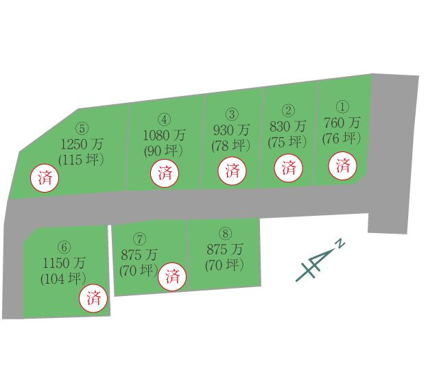 朝倉郡筑前町東小田　売り土地【8号地】の区画図
