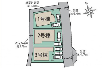 厚木市愛名　新築分譲住宅　全3棟　2号棟の区画図