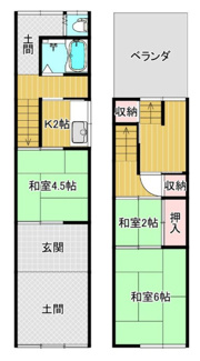 【間取り】 | 尼崎市大庄北５丁目中古テラスハウス　浴室新品 | 細長い間取りです♪３Kで単身様からお二人様におすすめです！！