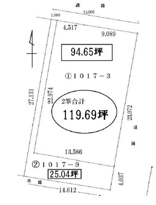 敷地面積102坪　売地　川越市松郷