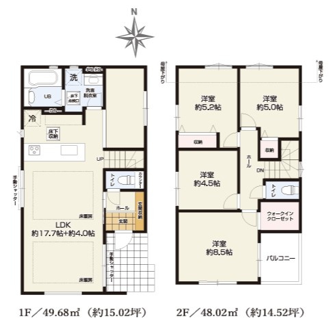 八王子市　本町　新築一戸建て　４期の間取り|～南向き4LDK　開放感のあるワンフロアリビングの間取り～