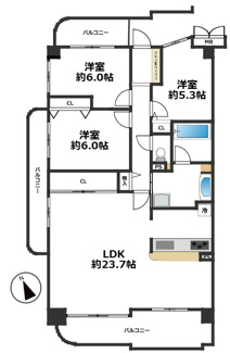 【間取り】 | 須磨妙法寺アーバンコンフォート | 3LDK、専有面積87㎡、バルコニー面積20.49㎡ リフォーム完了♪綺麗になりました♪