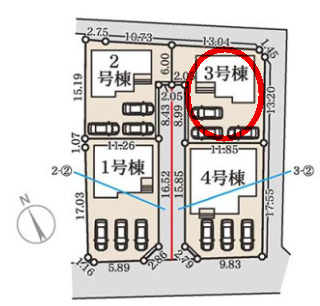 リーブルガーデンＳ高崎金古町第５　3号棟の区画図|駐車場3台ご用意しています！来客時も重宝します♪
