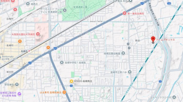 高槻市野田４丁目のアパートの地図